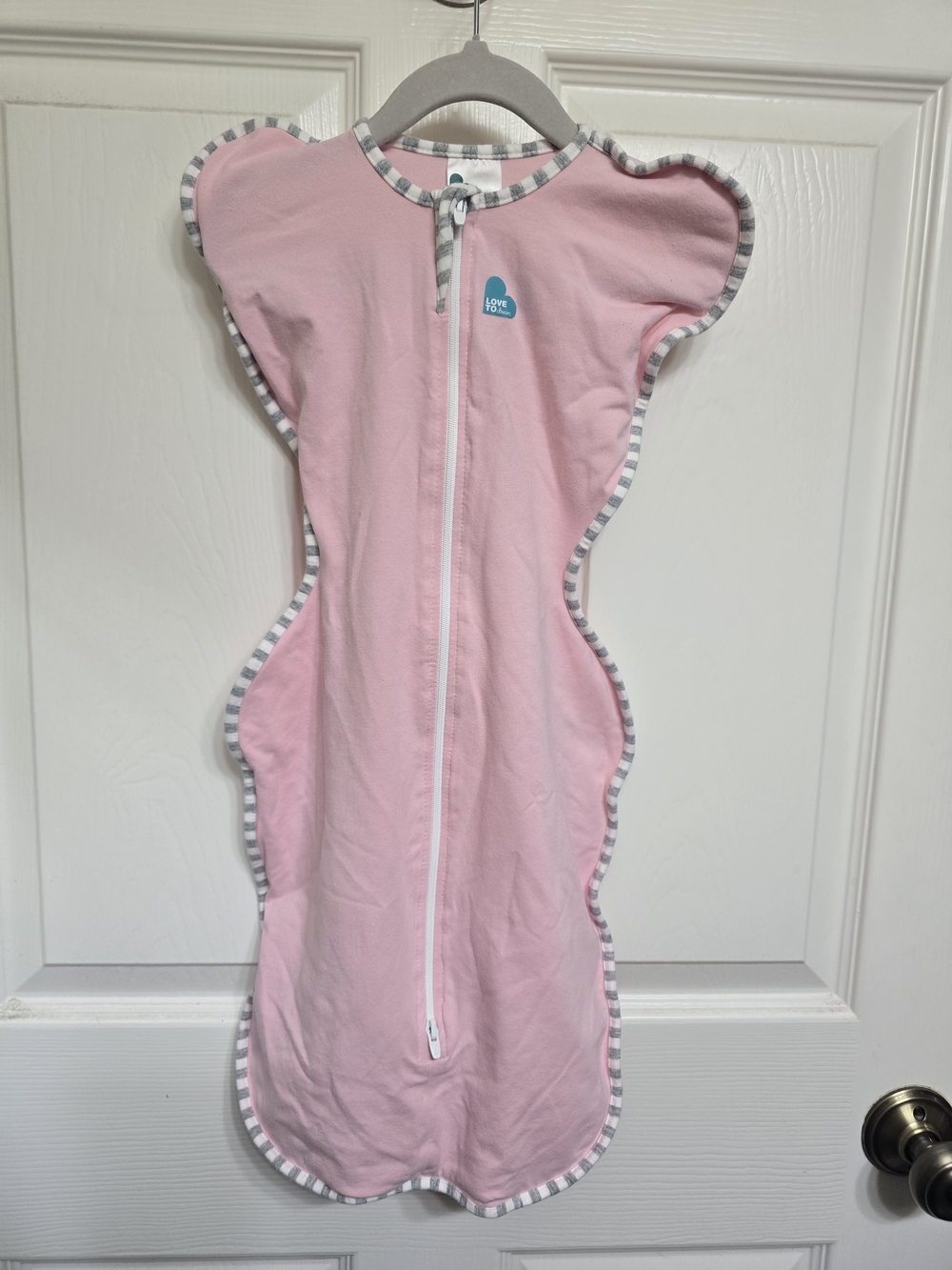 Love to dream Pink Swaddle Sleep Sack with Gray Striped Trim